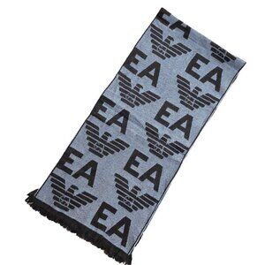 EMPORIO ARMANI Designer Vintage Blue & Grey Large Logo Monogram Men's Scarf